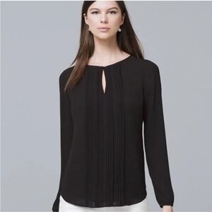 White House Black Market Black Pleated Blouse
